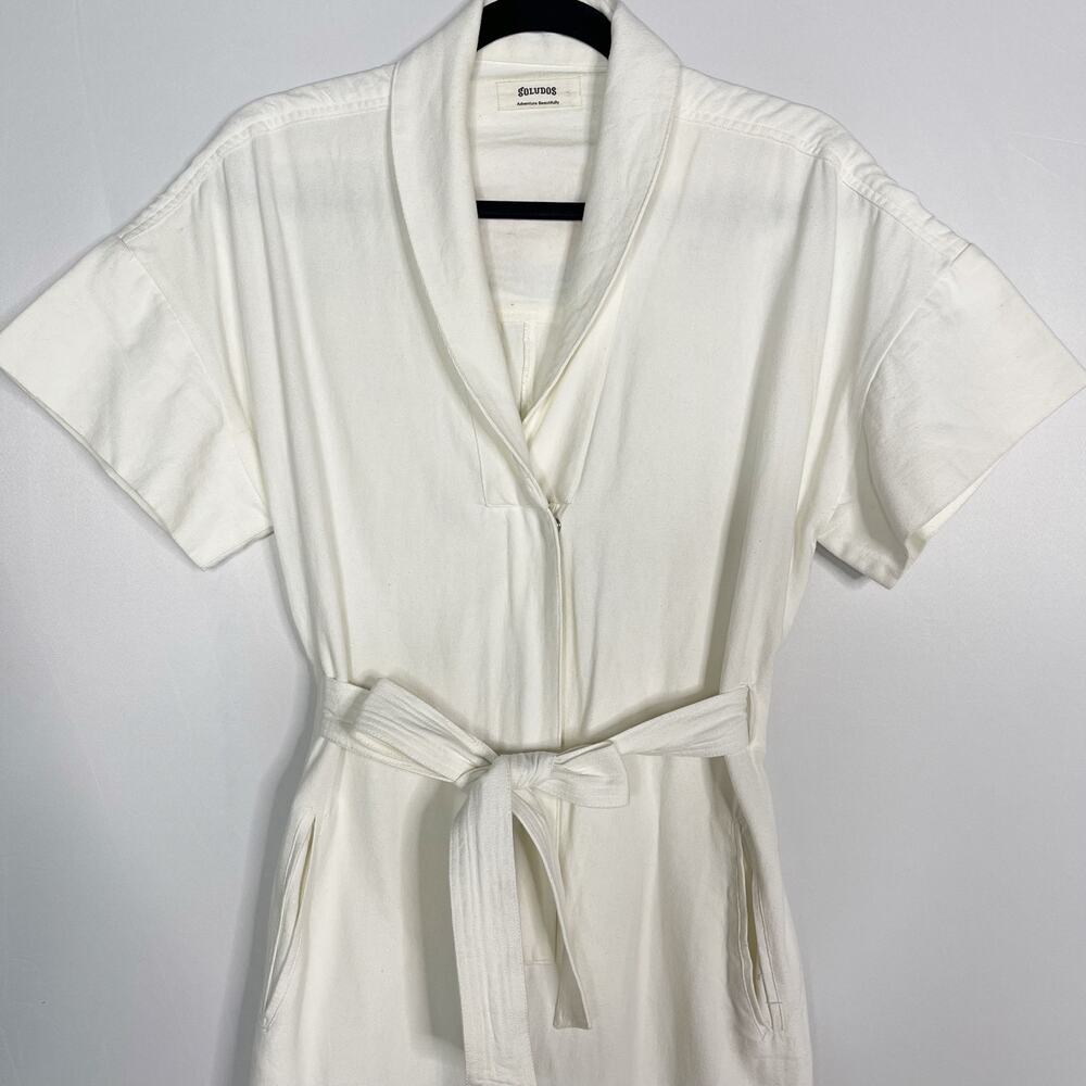 Soludos S White Rialto Tie Waist Jumpsuit Cotton Embroidered Zip Front Cropped - Picture 3 of 16
